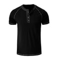 thumbnail image 2 of Jinda Men's Soft T Shirt Cotton Short Sleeve Henley Shirt Fashion Stretch Summer Lightweight Slim Fit Tee Black X-Large, 2 of 4