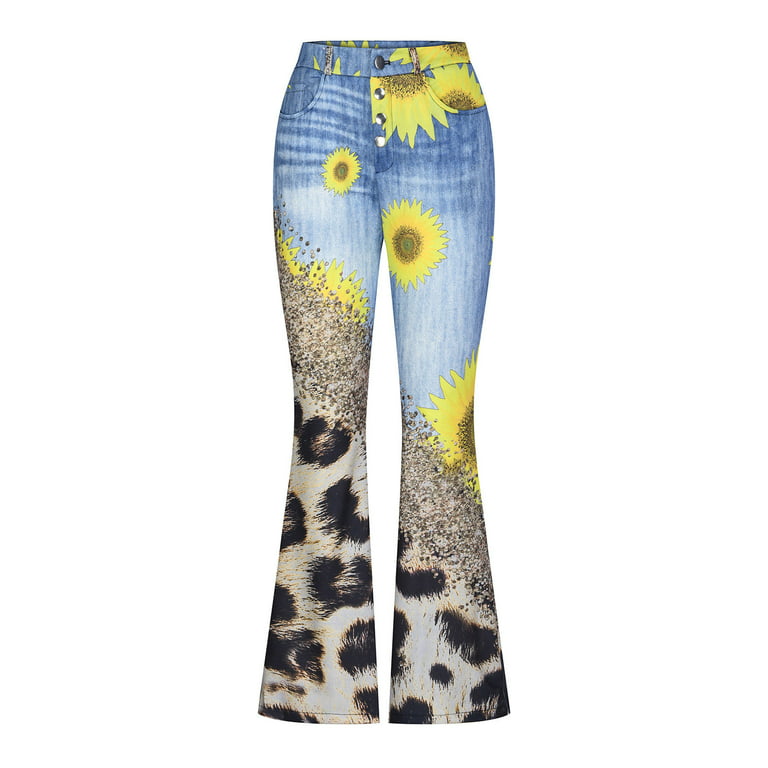  RMCMS Womens Print Bell Bottom Pants High Rise Pants for Women  Wide Leg Sunflower Print Yoga Pants Flared Trousers Black : Clothing, Shoes  & Jewelry