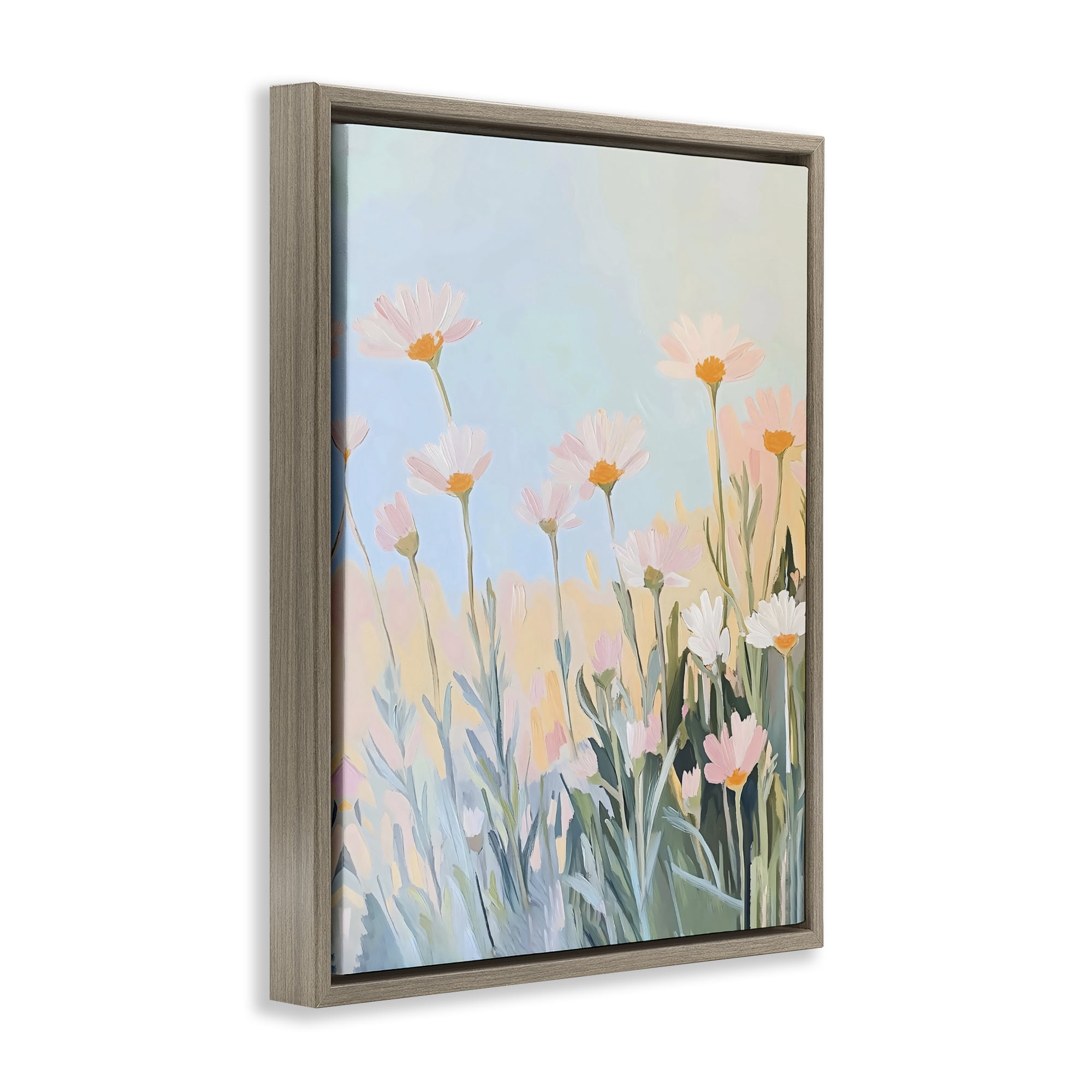 Stupell Industries Pastel Meadow Daisies at Dawn Brown Framed Floater Canvas Wall Art, design by The Prints Vibe