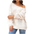 thumbnail image 1 of JUNWELL Womens Chunky Cable Knit Oversized Off The Shoulder Sweaters Comfortable Crewneck Lantern Long Sleeve Solid Color Loose Pullover Sweater Black XL, 1 of 6
