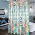 thumbnail image 3 of Summer Beach Shower Curtains for Bathroom, Ocean Colorful Coral Shell Seaweed Starfish Green Plaid Washable Fabric Shower Curtain with Hooks Waterproof Bathroom Decor Sets, 36 x 78 Inches, 3 of 9
