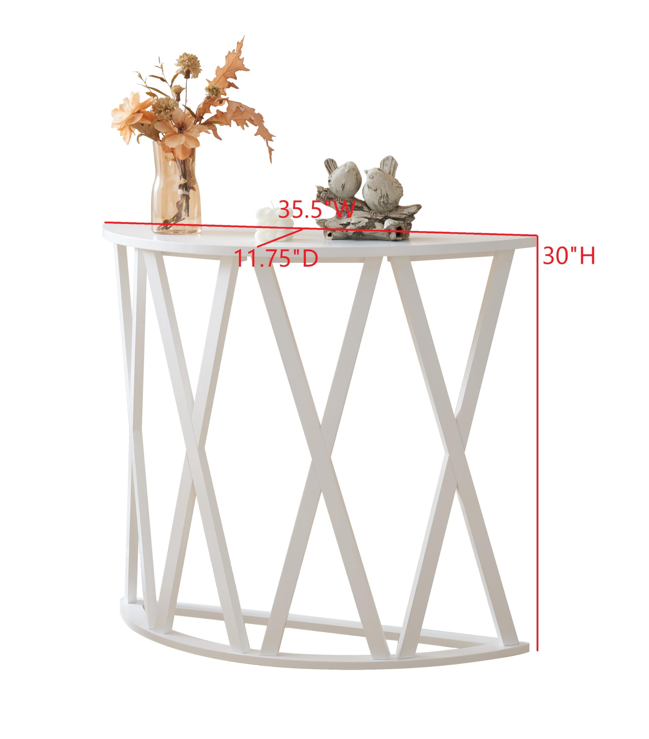 Kings Brand Furniture Vienna Half Moon Wood Console Table for Entryway, Accent Sofa Table for Living Room, Hallway, Foyer, Entrance, White