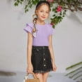 thumbnail image 5 of LIIPEE Girls Shirts Solid Color Ruffles Sleeve Round Neck Plain Tshirts Top Kids Classic Indoor Tee,Purple,7-8 Years, 5 of 7