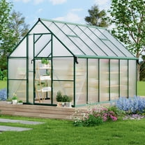 8*14FT Aluminum-Framed Polycarbonate Greenhouse, with Quick Setup Structure and Roof Vent, Enhanced Aluminum Greenhouses Kit for Outdoors,Green