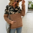 thumbnail image 5 of Women Camou Patchwork Pullover Long Sleeve Zip Camou Patchwork Sweatshirt with Pocket for Spring Autumn Winter Khaki L, 5 of 8