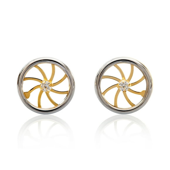 Aretes de oro 14k GIALLO Broquel Rueda de oro amarillo brillante y oro blanco brillante con circonia