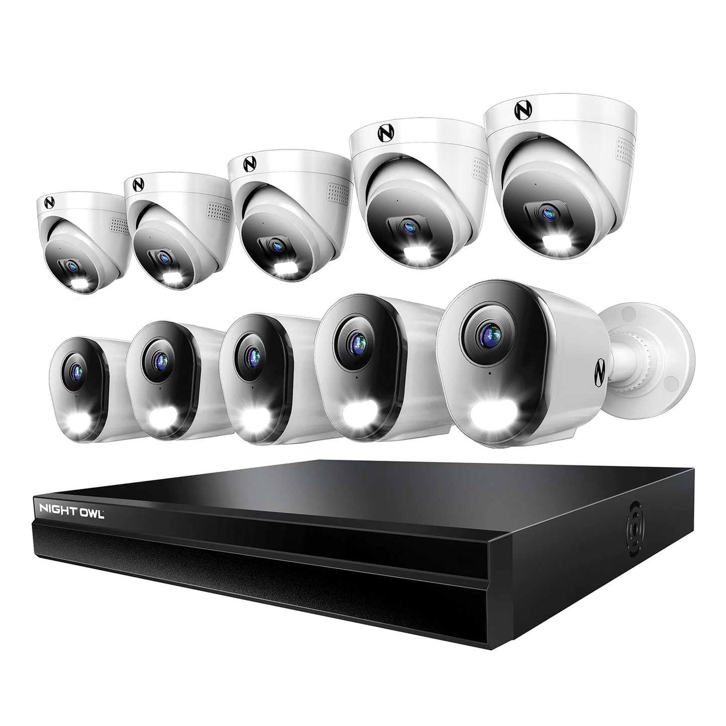 Night Owl Power over Ethernet 24 Channel NVR Security System with 4TB Hard Drive and 10 Wired IP 4K Deterrence Cameras - 5 Bullet 5 Dome