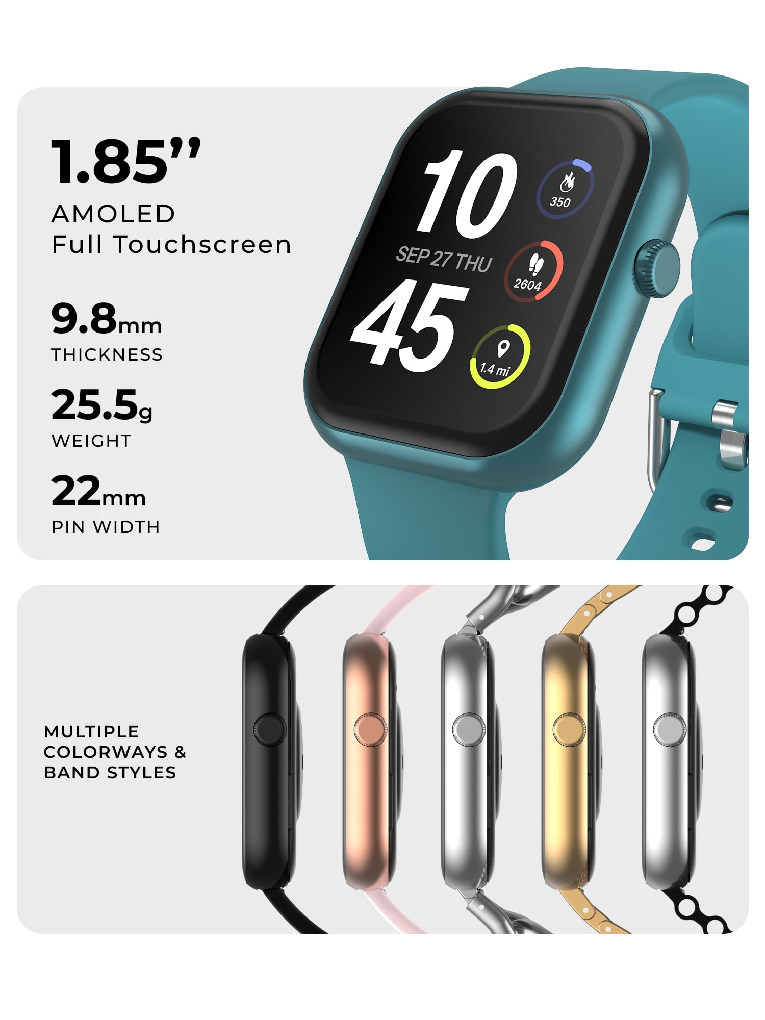 iTech Fusion 4 Unisex Adult Rectangular Smart Watch, Teal, Teal Silicone Strap