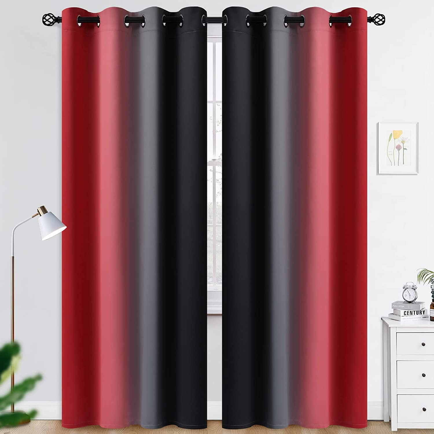 Yakamok Grommet Red and Black Ombre Room Darkening Curtains for Living Room/ Bedroom,2 Panels ...