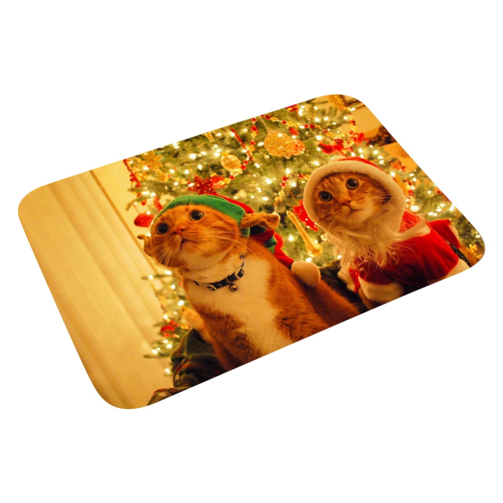 Christmas Doormats Cats Dogs Wear Hat Pattern Indoor Outdoor Funny Non