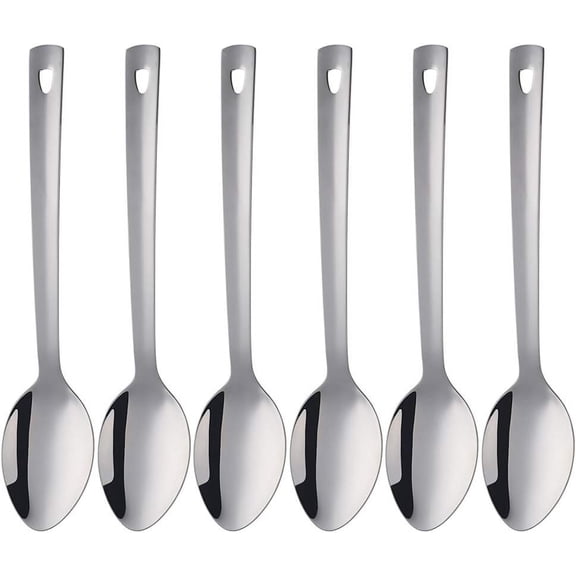 13-Inch Serving Spoons Set of 6, dongbo Stainless Steel Long Handle Buffet Serving Spoons for Catering, Silver