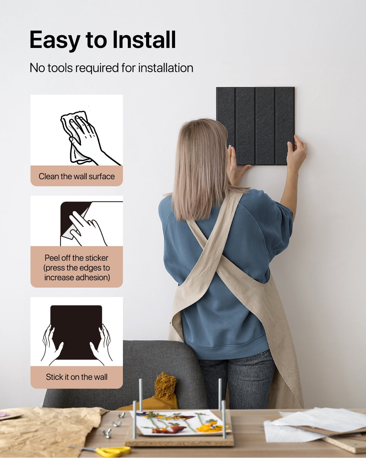 Large Cork Board, 12 Pack 12"X12"X0.4" Felt Bulletin Board Tiles with Self Adhesive for Wall Home Office Decor, Pin Cork Boards-Black