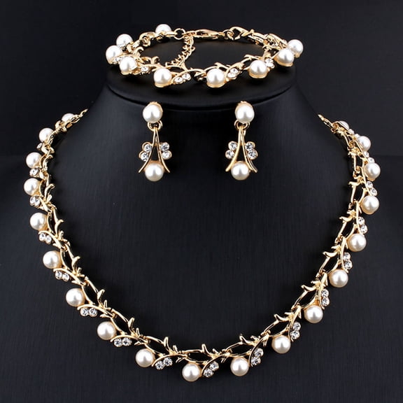 SmartBy Elegant Faux Pearl Rhinestone Necklace Earrings Bracelet Bridal Jewelry Gift