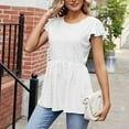 thumbnail image 2 of Scyoekwg Womens Tops Dressy Casual Round Neck Pleated Eyelet Shirts Summer Trendy Short Sleeve Elegant Tunic Shirts (White,XL), 2 of 4