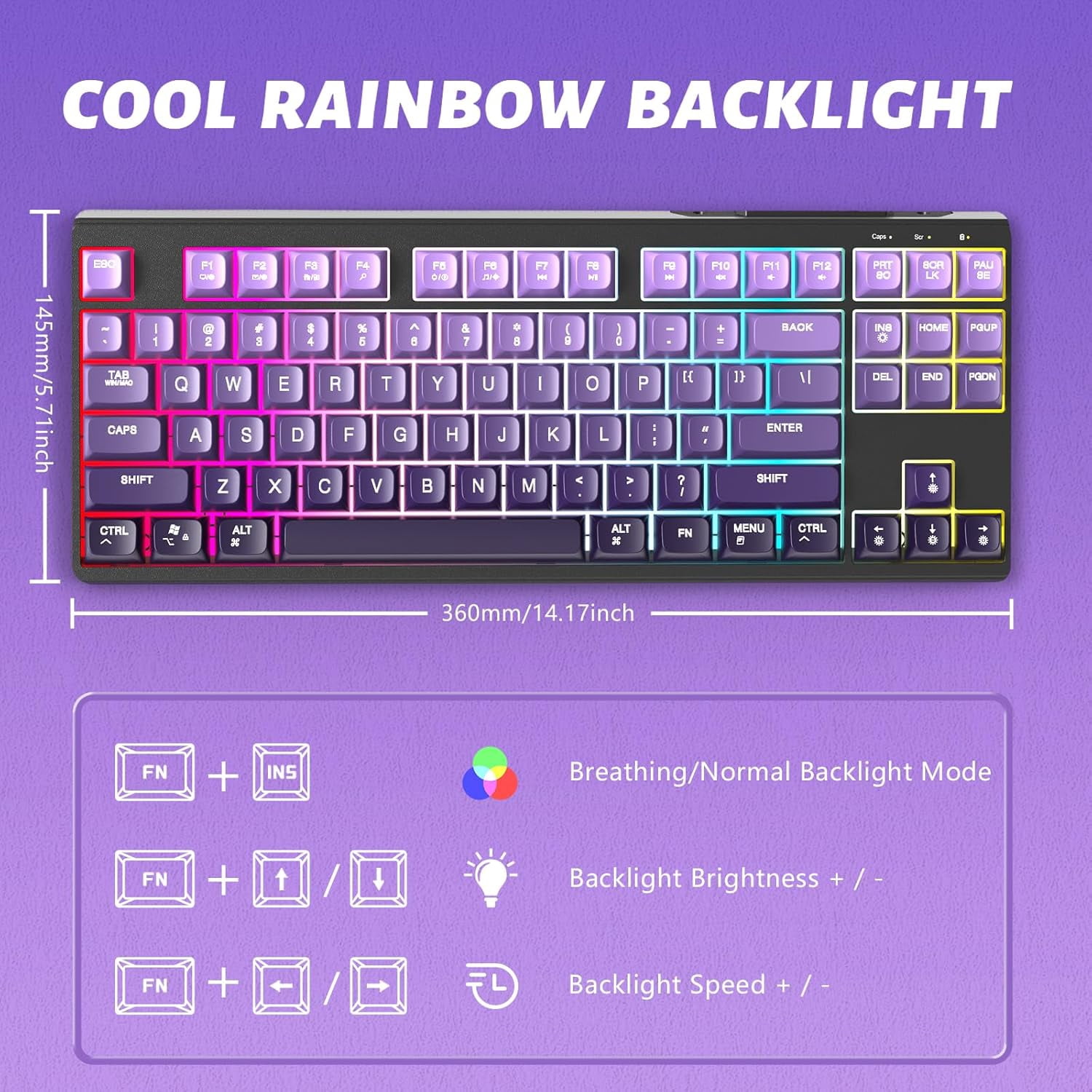 ATTACK SHARK M87 80% Wireless Gaming Keyboard,87 Keys TKL Mechanical Feeling SA PBT Keyboard, Bluetooth 5.0/2.4Ghz Dual Mode Pc Gaming Keyboards for Silent Office/Gaming(Purple)