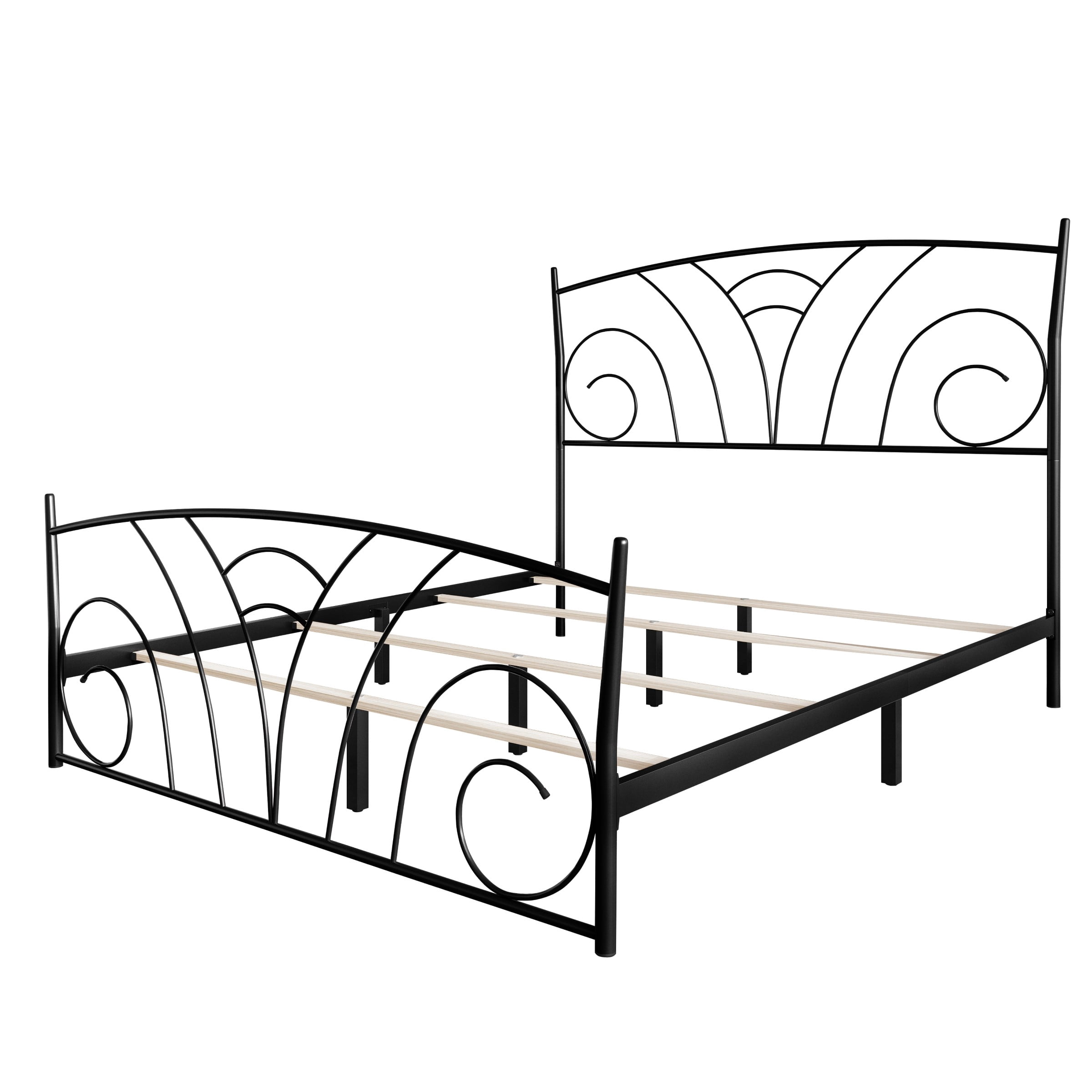 Home Design Essex King Metal Bed Frame with Wavy Strip Design & Sturdy Metal Construction, Black, Easy Assembly