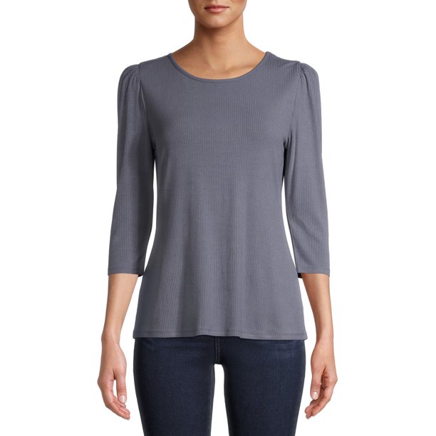 Time and Tru Women's 3/4 Puff Sleeve Top - Walmart.com