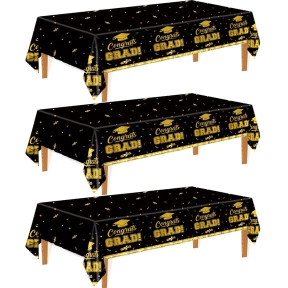 Wowhub 3 Pack Graduation Tablecloths, 54 x 108 Inch Class of 2026 Graduation Decorations Plastic Disposable for Rectangle Tables Graduation Party Decorations 2026 and Party Supplies, Black