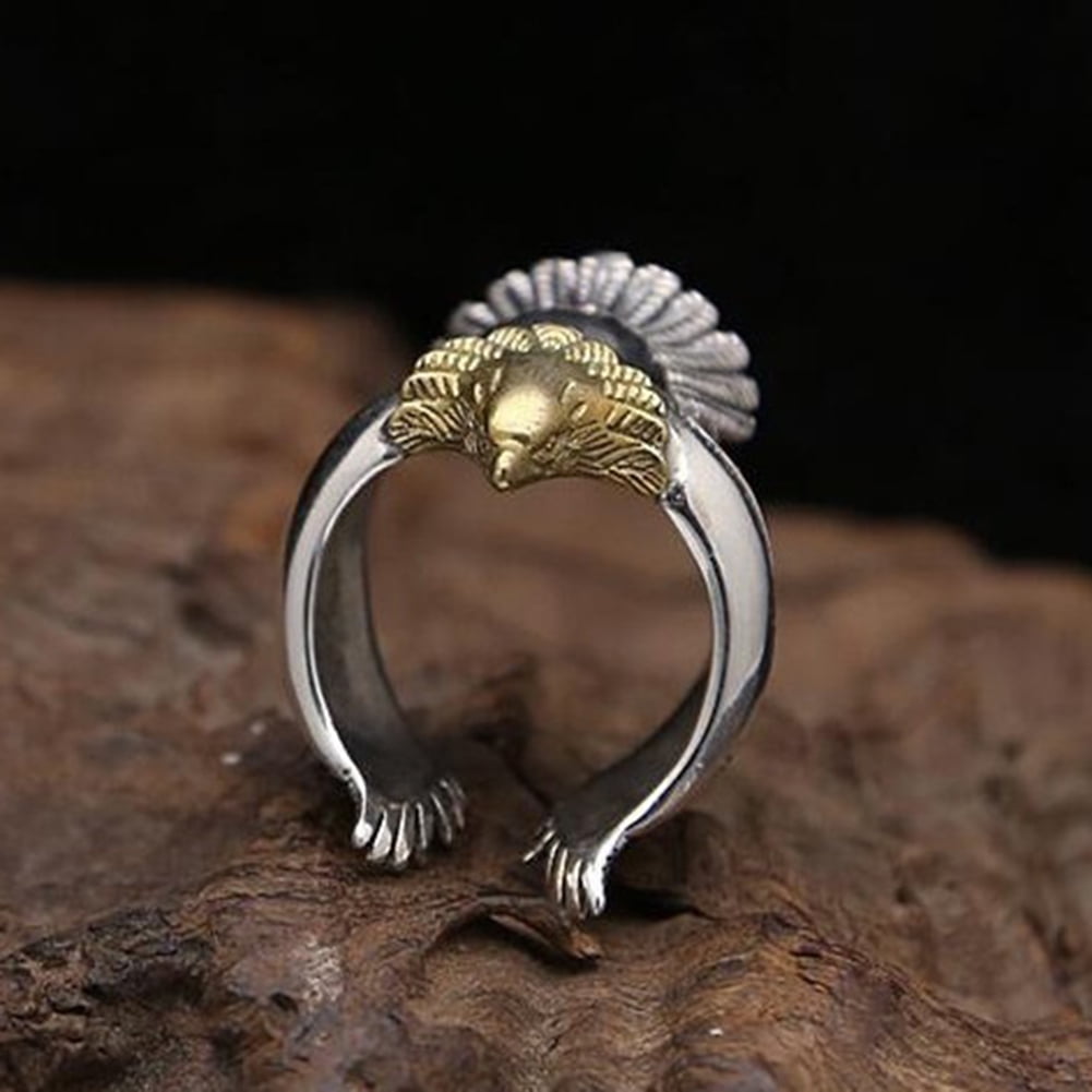 Vintage Silver Eagle Ring Thick Viking Eagle Ring, Trendy Men Jewelry