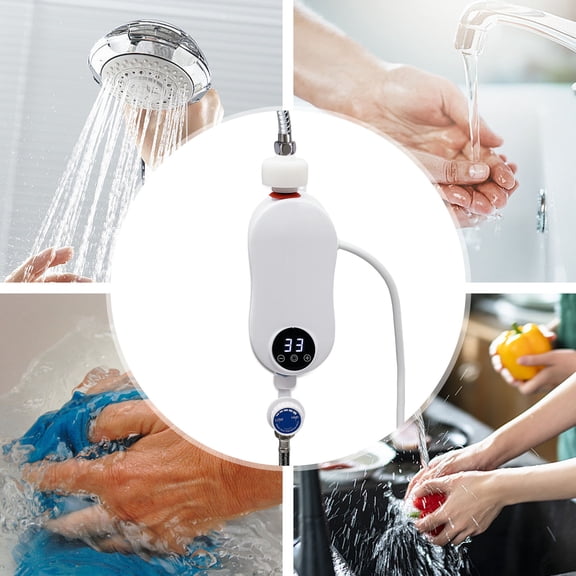 DENEST 3500W Tankless Mini Hot Water Heater, White, Under Sink Thermostatic Washing Heating System with Digital Display for Home Kitchen Bathroom 110V