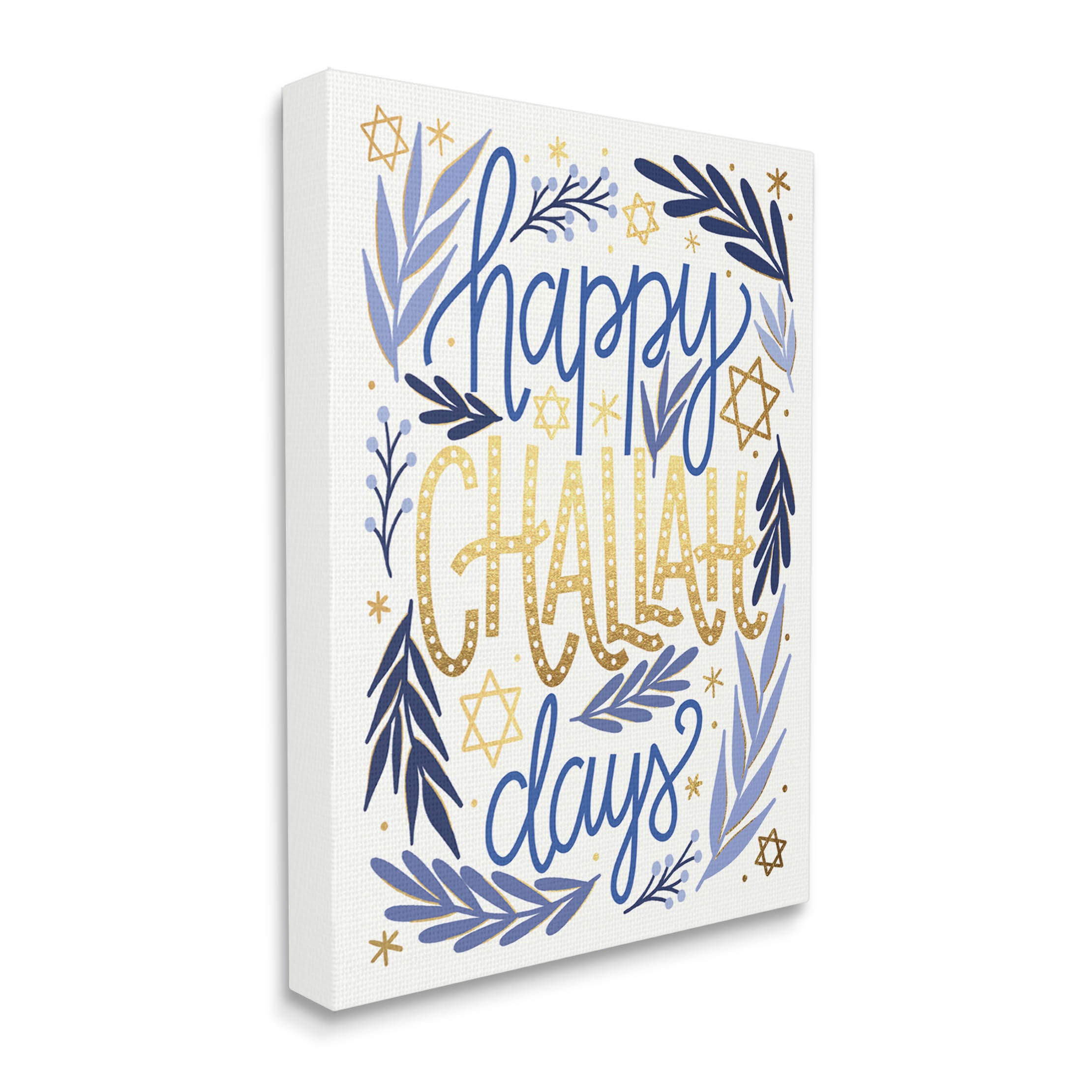 Happy Challah Days Hanukkah Stars Holiday Graphic Art Gallery Wrapped Canvas Print Wall Art