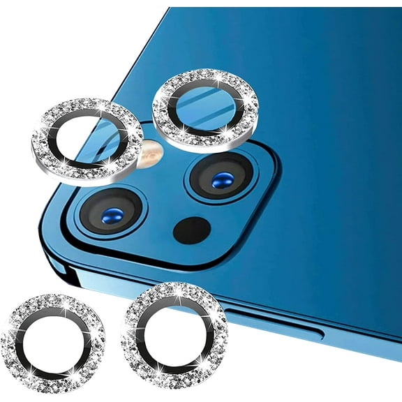 (2 Sets) Compatible with iPhone 13 Camera Lens Protector Glitter, Apple iphone 13 Camera Protector Bling, 13 Lens Protector for iphone 13 Mini Camera Cover Accessories (Silver, 13 &13mini)
