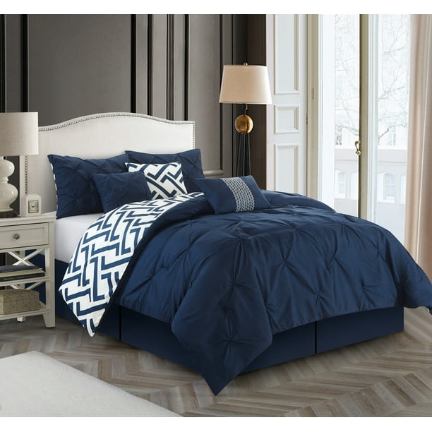 Lanco Liam 7 Piece Reversible Comforter Set Navy Queen Walmart Com Walmart Com
