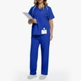thumbnail image 5 of Women Scrubs Set Uniform Short Sleeve V-Neck Top Elastic Waist Straight Leg Pants Summer Scrubs Top and Pants Workwear with Pockets, 5 of 5