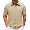 thumbnail image 2 of Men's Solid Color Knitted Shirt Cotton, Casual Knit Button Down Short Sleeve, Open Collar Breathable Top, Office Street Daily Summer Beach Vacation Slim Fit | Zenithor,Khaki L, 2 of 5