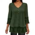 thumbnail image 4 of Blczomt Lace Womens T-Shirt Green Dressy 3/4 Length Sleeve Blouses V Neck Formal Button Women's Blouses, 4 of 8