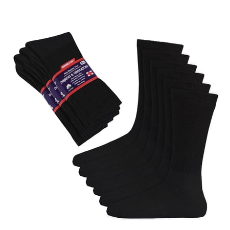 Diamond Star Diabetic Socks, Non-Binding Circulatory Cushion Cotton Crew Diabetic Socks for Men Women (Black - 12 Pairs, Socks Size 10-13, Fit Men's Shoe Size 7-12)