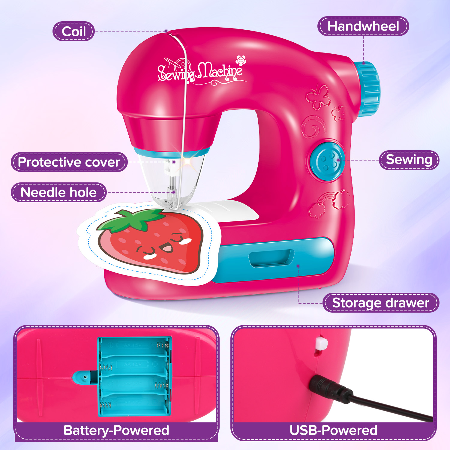 Beefunni Sewing Machine Toy Kit for Kids, Sewing Machine with Fabric Sewing Kit, Arts & Crafts Kids Toys for Kids Girls 4-12