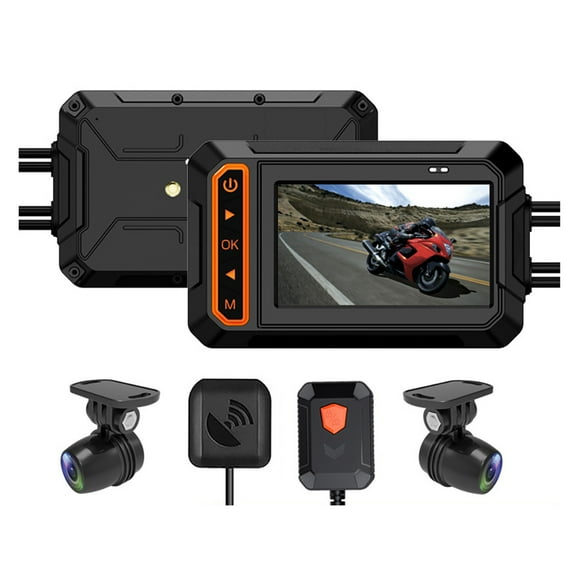 Motorcycle Dash Cam – Bigcan Dual 1080P Front & Rear Camera with HDR, G-Sensor Lock, 3.0” IPS Screen, Loop Recording, USB Power, Waterproof IP65/67, Wide 155° Angle, Anti-Shake, Supports 128GB