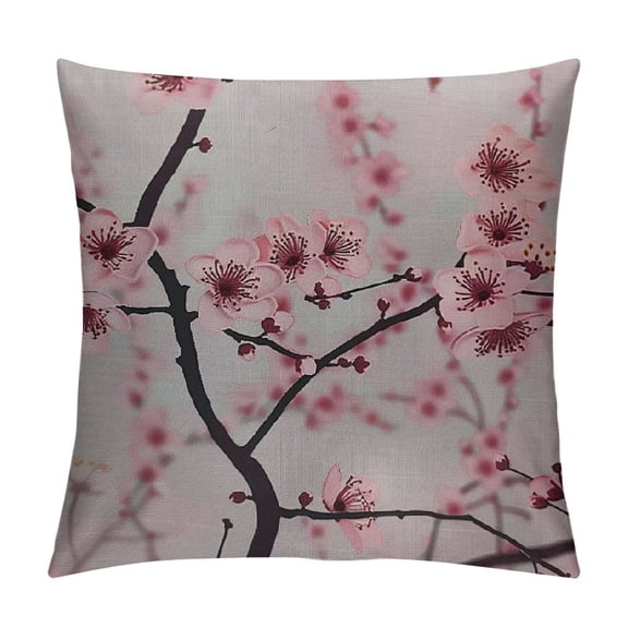 Qinduosi Spring Pillow Decorative Throw Pillow Covers Inch, Pink Cherry Blossom Flower Plum Branch Double Sided Square Pillow Cases Pillowcase Sofa Cushion White
