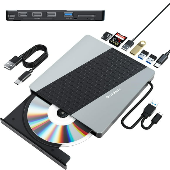 Unidad externa de CD y DVD SUIDEK USB 3.0 USB C 8 en 1