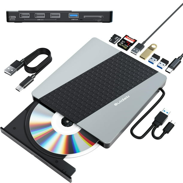 Unidad externa de CD y DVD SUIDEK USB 3.0 USB C 8 en 1