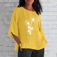 thumbnail image 2 of Pimfylm Women's Linen Summer Blouse Crew Neck Tunic short Sleeve Shirts Topsf(Yellow,M), 2 of 5
