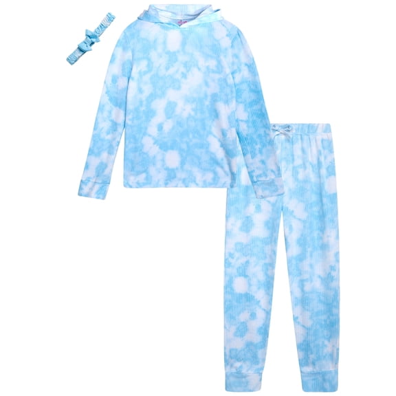 dELiA*s Girls' Sweatsuit Set - 3 Piece Cozy Ribbed Hoodie and Joggers with Headband (Sizes: 4-16)