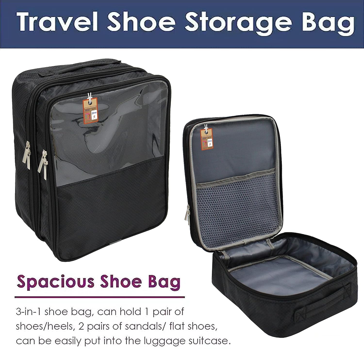 atorakushon Fabric Travel Shoe Bags Shoe Cover for Travelling Storage Bag Footwear Wardrobe Organizer Pouch Black