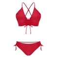 thumbnail image 6 of Mceream Women's High Waisted V-Neck Drawstring Adjustment Bikinis Gathering Swimsuit Split Set Red XL, 6 of 9