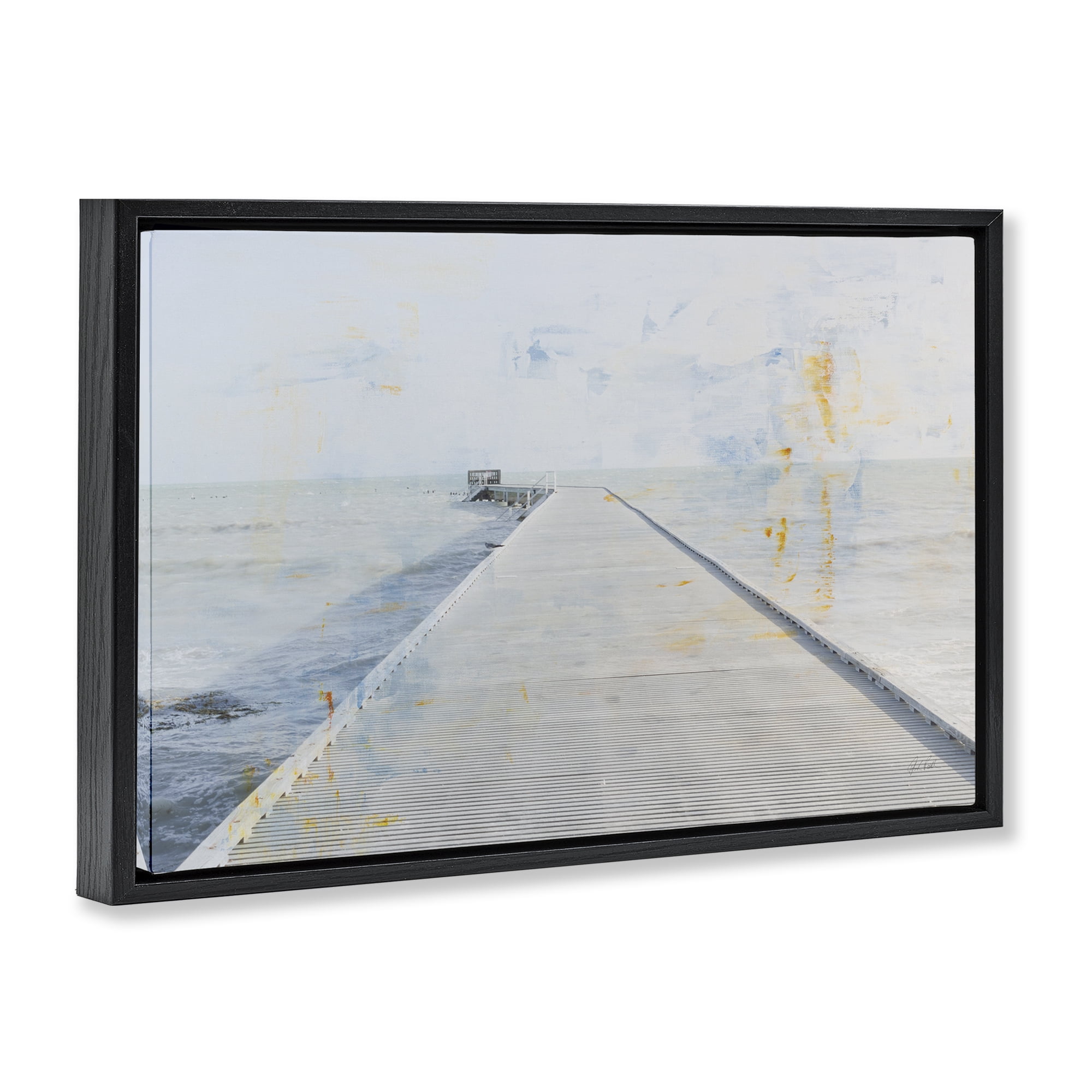 Stupell Industries Pier View Distressed Accents Landscape & Nature Painting Black Floater Framed Canvas Art Print Wall Art, 31 x 21
