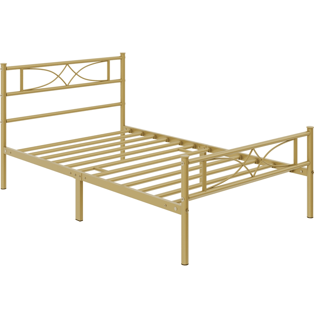 Renwick Twin Size Curved Design Metal Platform Bed, Adult, Antique Gold