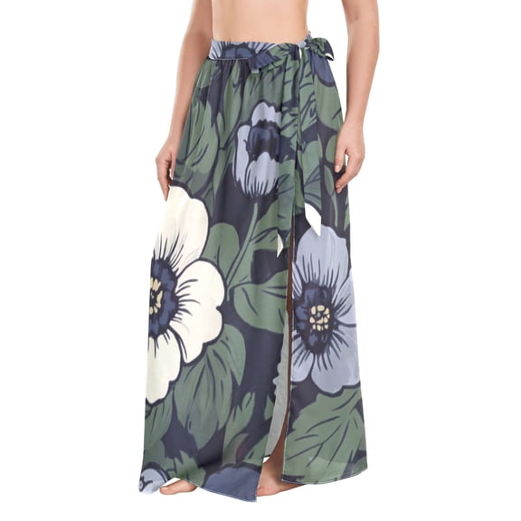 FORMRS Womens Long Sarong Beach Wrap Semi-Sheer Bikini Skirt Bathing Swimsuit Cover Up, Dark Floral
