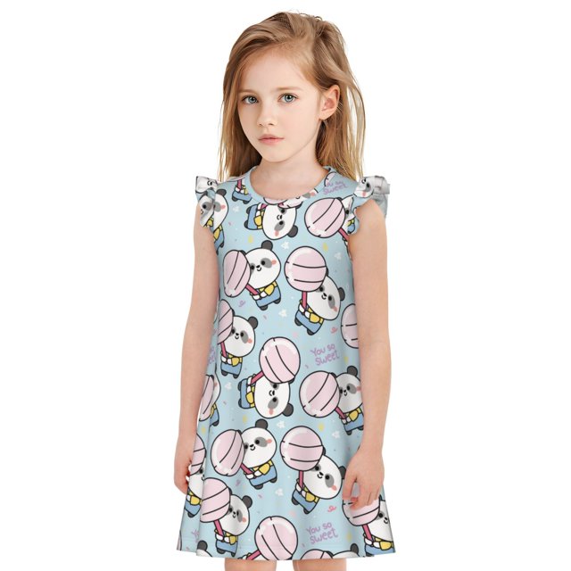 Balery Cute Panda Bear Camisón de princesa para niñas, pijama de algodón con mangas abullonadas, suave y bonito.-Large