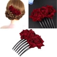 thumbnail image 3 of Milisten 1 Pce Peigne à Cheveux Rose Simulation Florale Insertion pour Femmes Filles (Rouge Vin), 3 of 5