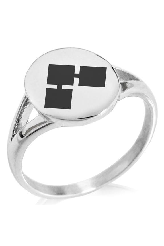Stainless Steel Saito II Samurai Crest Minimalist Oval Top Polished Statement Signet Ring