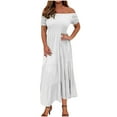 thumbnail image 2 of Antinious Summer Beach Dresses for Women,Casual Dresses for Women Solid Pleated Layered Short Sleeved Hem Dress,White,XXL, 2 of 5