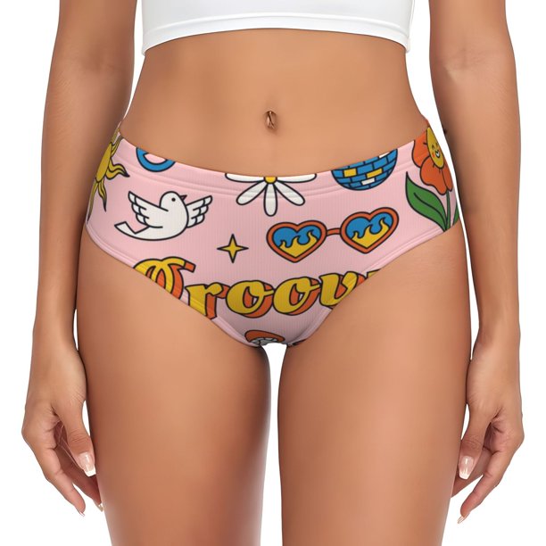 Fotbe Retro 70s Hippie Calzones Estampados para Mujer – Ropa Interior de Algodón, Cómoda, Suave y Elástica-X-Large