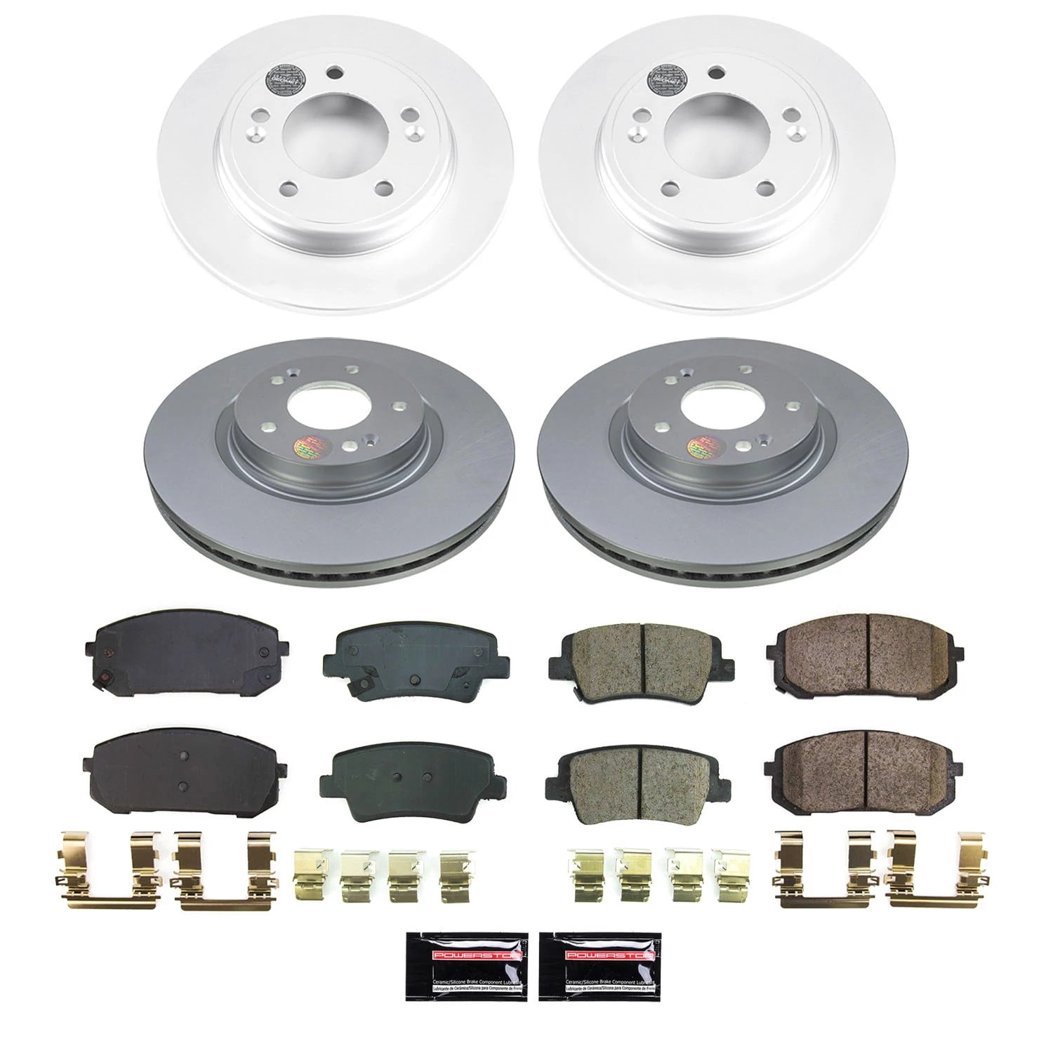 PowerStop Front and Rear Geomet Coated Brake Rotor and Pad Kit CRK9235