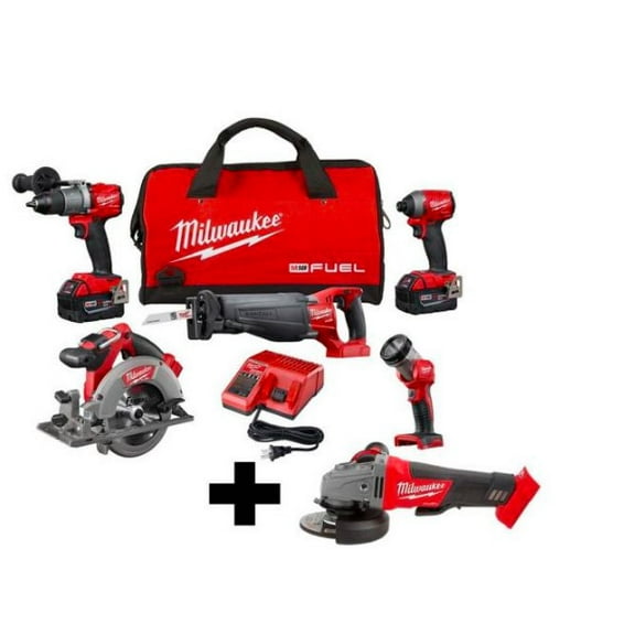 Milwaukee M18 FUEL 18-Volt Lithium-Ion Brushless Cordless Combo Kit (5-Tool) with M18 FUEL Grinder with Paddle Switch